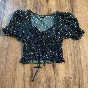 Emerald Green Polka Dot Puffy Sleeve Blouse